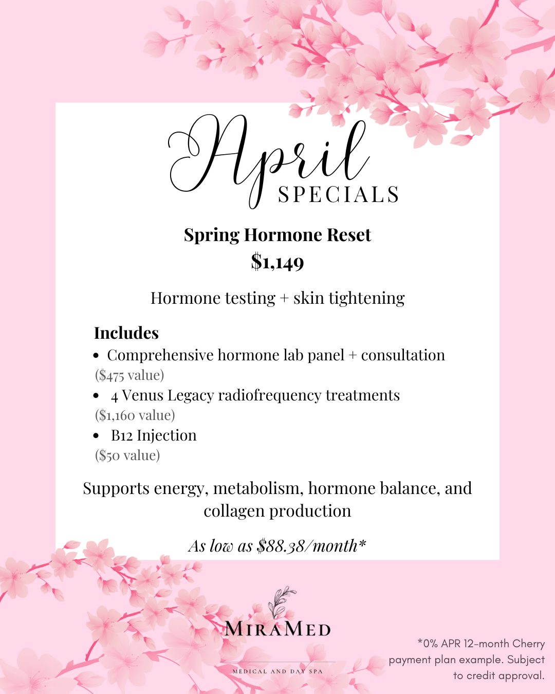 Hormone reset special with hormone lab testing, B12 injections, and Venus Legacy body contouring treatment at MiraMed and Day Spa Santa Barbara